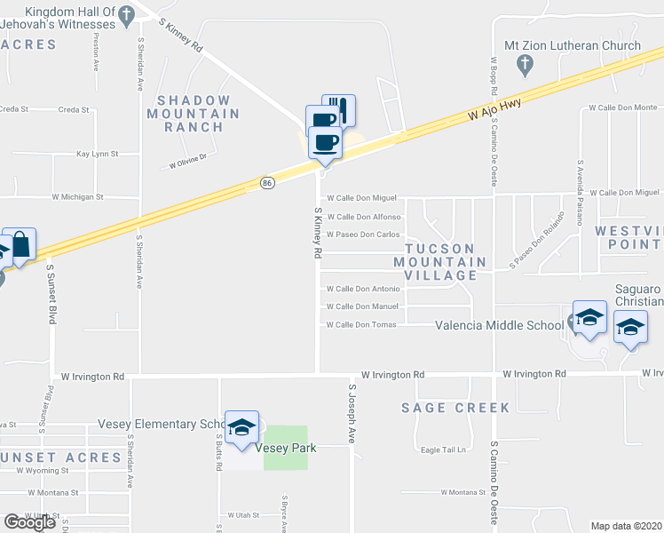 map of restaurants, bars, coffee shops, grocery stores, and more near 4972 West Calle Don Roberto in Tucson