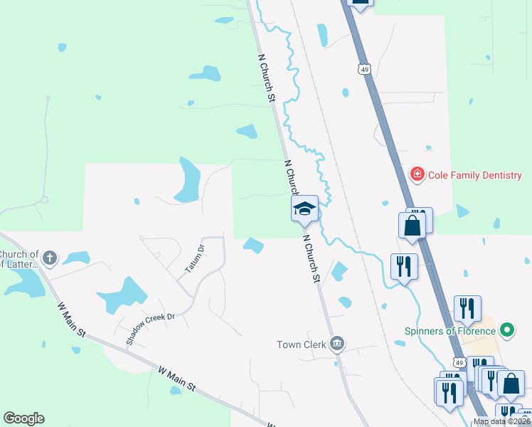 map of restaurants, bars, coffee shops, grocery stores, and more near 1017 Old 49 N in Florence