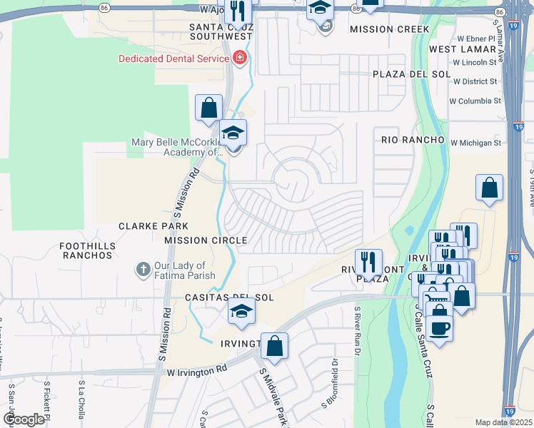 map of restaurants, bars, coffee shops, grocery stores, and more near 4555 South Mission Road in Tucson