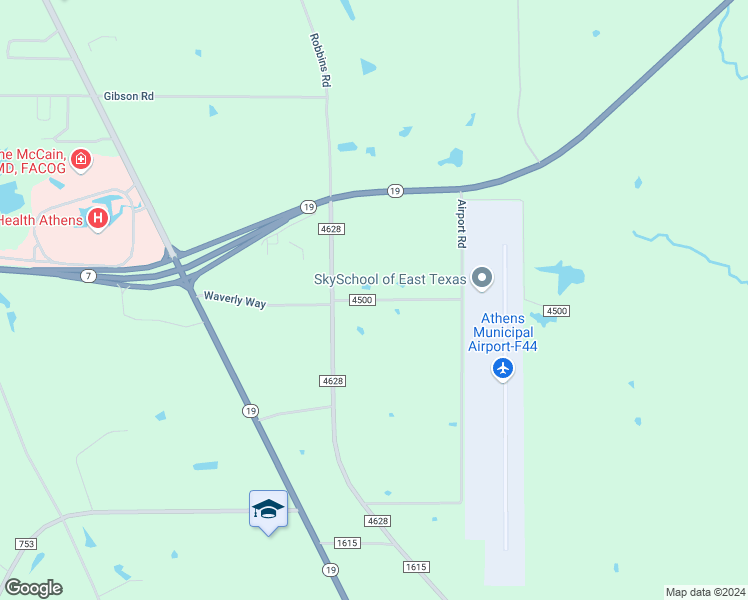 map of restaurants, bars, coffee shops, grocery stores, and more near 1600 County Road 4500 in Athens