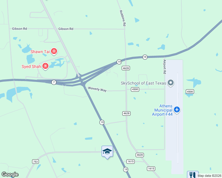 map of restaurants, bars, coffee shops, grocery stores, and more near 115 Waverly Way in Athens