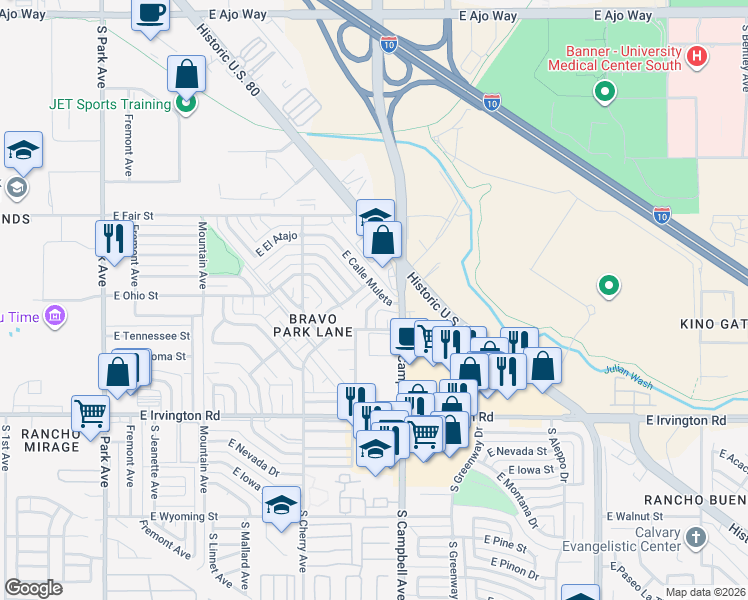 map of restaurants, bars, coffee shops, grocery stores, and more near 4658 South Martin Avenue in Tucson