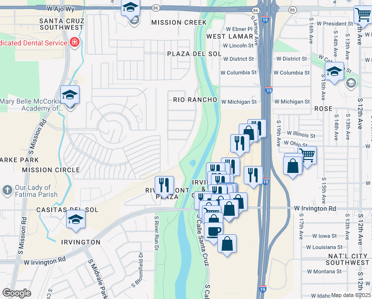 map of restaurants, bars, coffee shops, grocery stores, and more near 4651 South Valley Road in Tucson