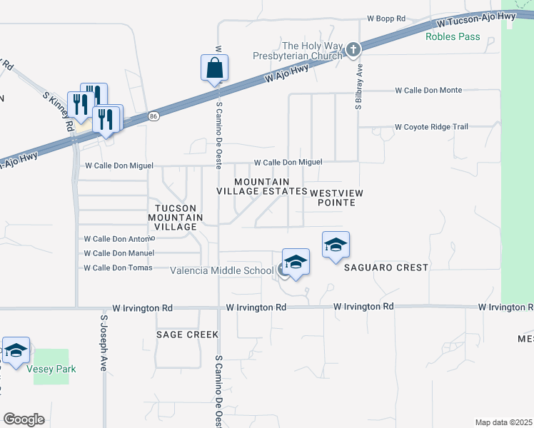 map of restaurants, bars, coffee shops, grocery stores, and more near 4519 South CL Don Domenico in Tucson