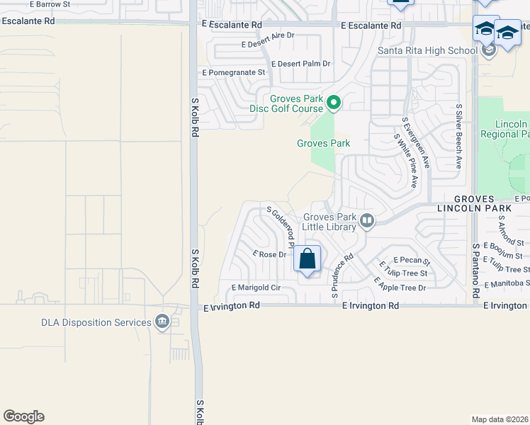 map of restaurants, bars, coffee shops, grocery stores, and more near 4649 South Primrose Street in Tucson