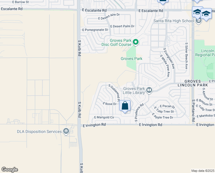 map of restaurants, bars, coffee shops, grocery stores, and more near 4649 South Primrose Street in Tucson