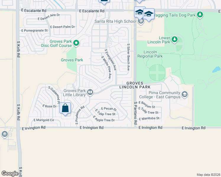 map of restaurants, bars, coffee shops, grocery stores, and more near 7727 East Almond Street in Tucson
