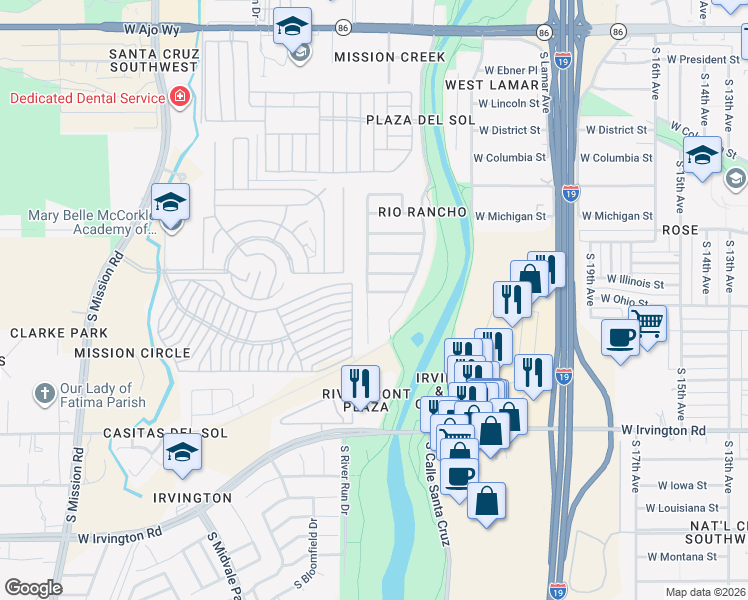 map of restaurants, bars, coffee shops, grocery stores, and more near 4667 South Paseo Rio Bravo in Tucson