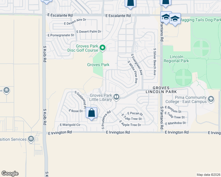 map of restaurants, bars, coffee shops, grocery stores, and more near 4512 South Dogwood Avenue in Tucson