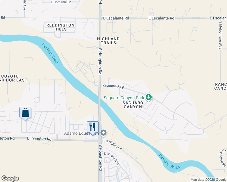 map of restaurants, bars, coffee shops, grocery stores, and more near 4551 South Keystone Place in Tucson