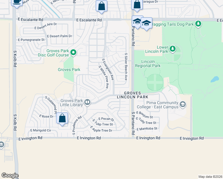 map of restaurants, bars, coffee shops, grocery stores, and more near 4540 South Evergreen Avenue in Tucson