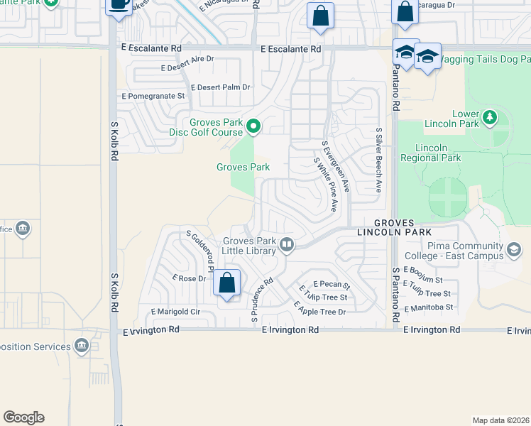 map of restaurants, bars, coffee shops, grocery stores, and more near 4512 South Dogwood Avenue in Tucson