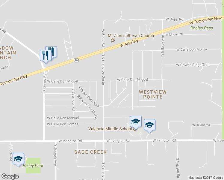 map of restaurants, bars, coffee shops, grocery stores, and more near 4437 South Avenida Don Gerardo in Tucson