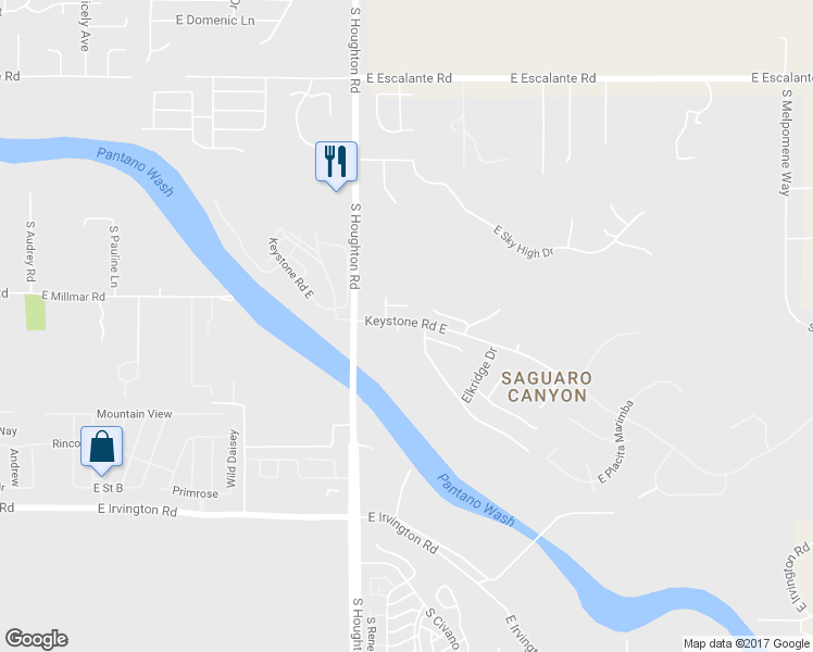 map of restaurants, bars, coffee shops, grocery stores, and more near 4551 South Keystone Place in Tucson