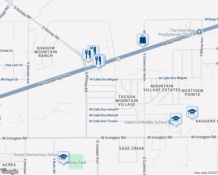 map of restaurants, bars, coffee shops, grocery stores, and more near 4813 West Calle Don Alfonso in Tucson