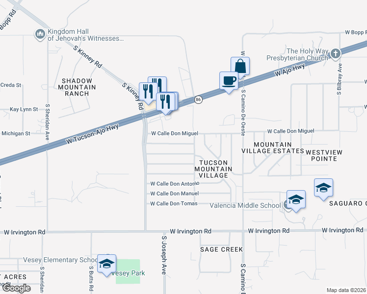 map of restaurants, bars, coffee shops, grocery stores, and more near 4813 West Calle Don Alfonso in Tucson