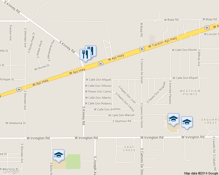 map of restaurants, bars, coffee shops, grocery stores, and more near 4813 West Calle Don Alfonso in Tucson