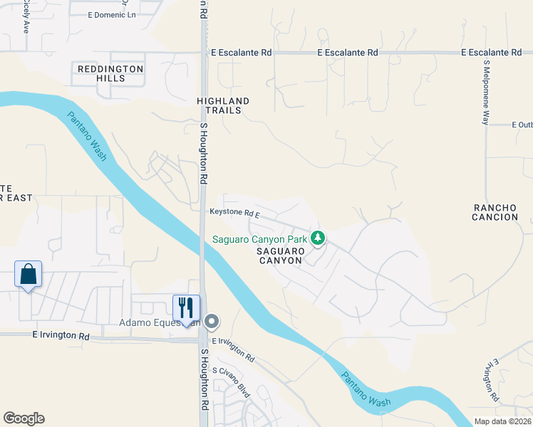 map of restaurants, bars, coffee shops, grocery stores, and more near 10472 East Overland Ridge in Tucson