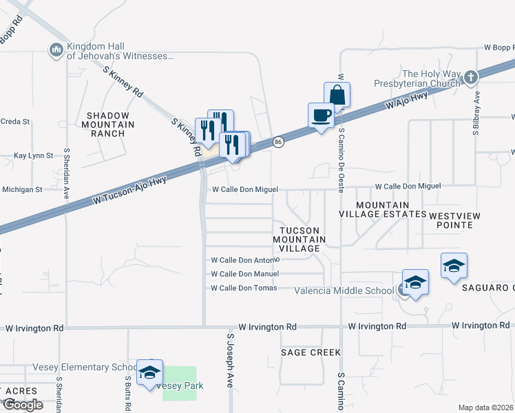 map of restaurants, bars, coffee shops, grocery stores, and more near 4837 West Calle Don Alfonso in Tucson