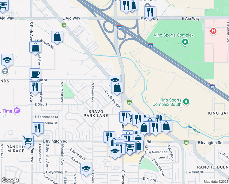map of restaurants, bars, coffee shops, grocery stores, and more near 1840 East Benson Highway in Tucson