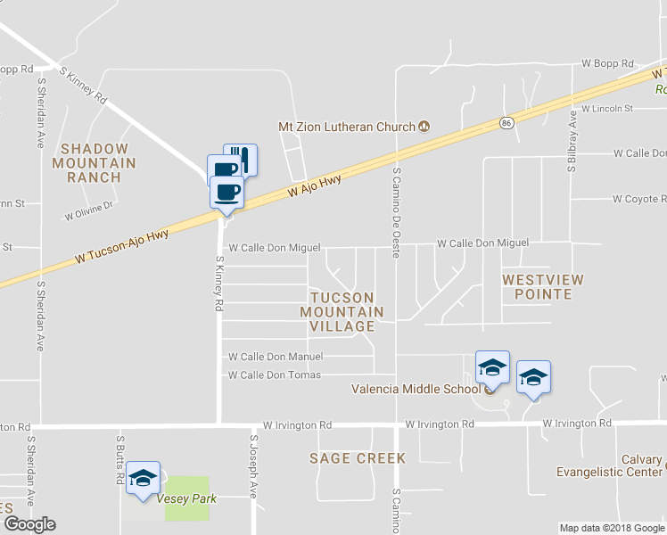 map of restaurants, bars, coffee shops, grocery stores, and more near 4415 South Paseo Don Juan in Tucson