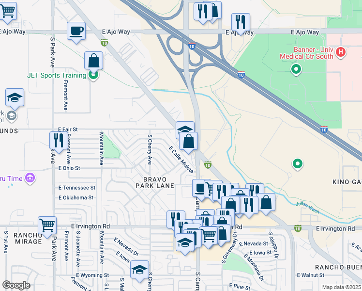map of restaurants, bars, coffee shops, grocery stores, and more near 1840 East Benson Highway in Tucson