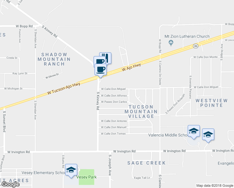 map of restaurants, bars, coffee shops, grocery stores, and more near 4872 West Calle Don Alfonso in Tucson