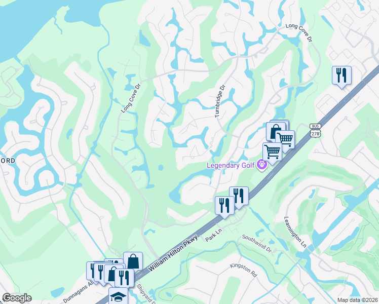 map of restaurants, bars, coffee shops, grocery stores, and more near 17 Strawberry Hill Road in Hilton Head Island