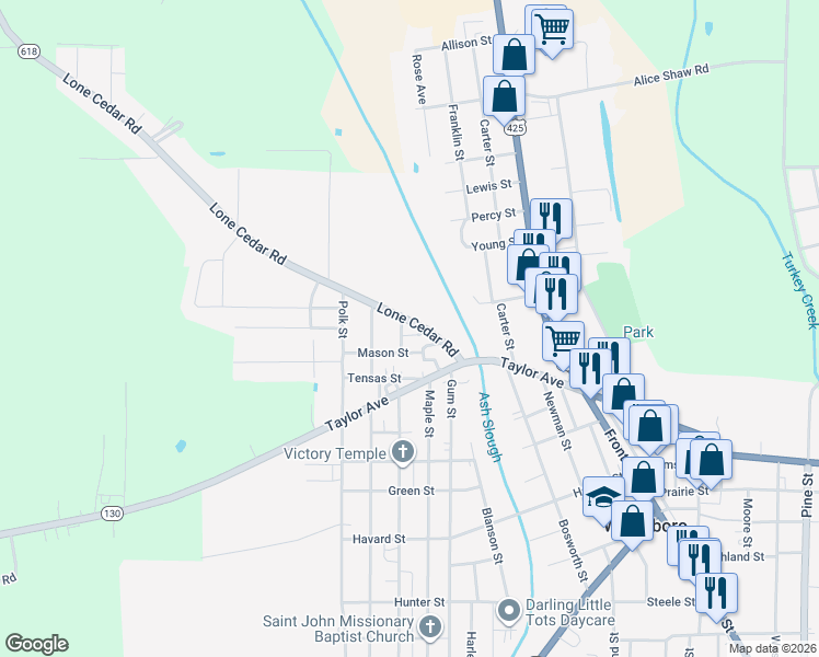 map of restaurants, bars, coffee shops, grocery stores, and more near 2423-2441 Lone Cedar Road in Winnsboro