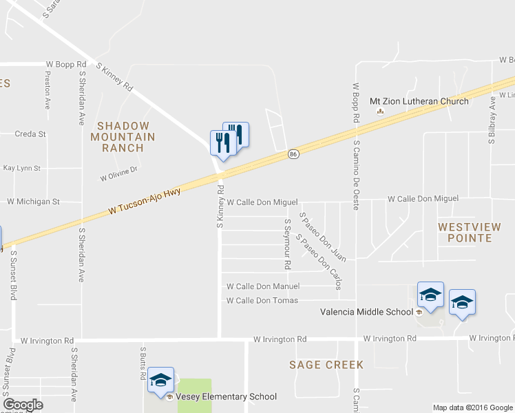 map of restaurants, bars, coffee shops, grocery stores, and more near 4885 West Calle Don Miguel in Tucson