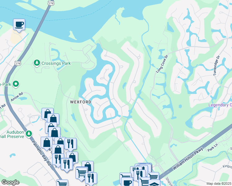 map of restaurants, bars, coffee shops, grocery stores, and more near 18 Bridgetown Road in Hilton Head Island