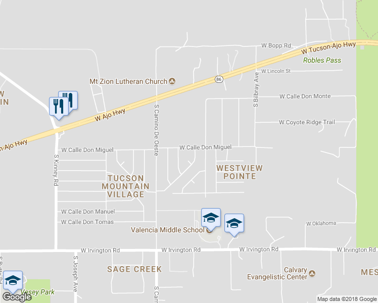 map of restaurants, bars, coffee shops, grocery stores, and more near 4467 West Calle Don Miguel in Tucson