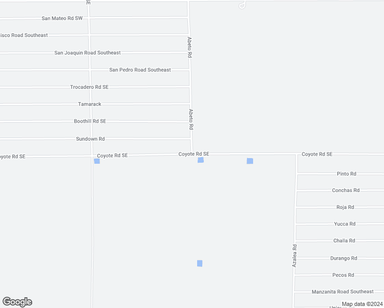 map of restaurants, bars, coffee shops, grocery stores, and more near Coyote Road Southeast in Luna County