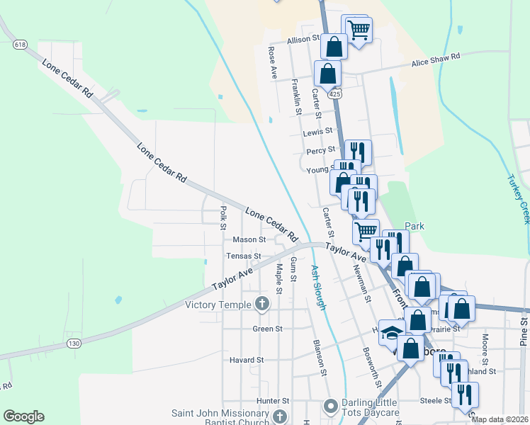 map of restaurants, bars, coffee shops, grocery stores, and more near 2423 Lone Cedar Road in Winnsboro