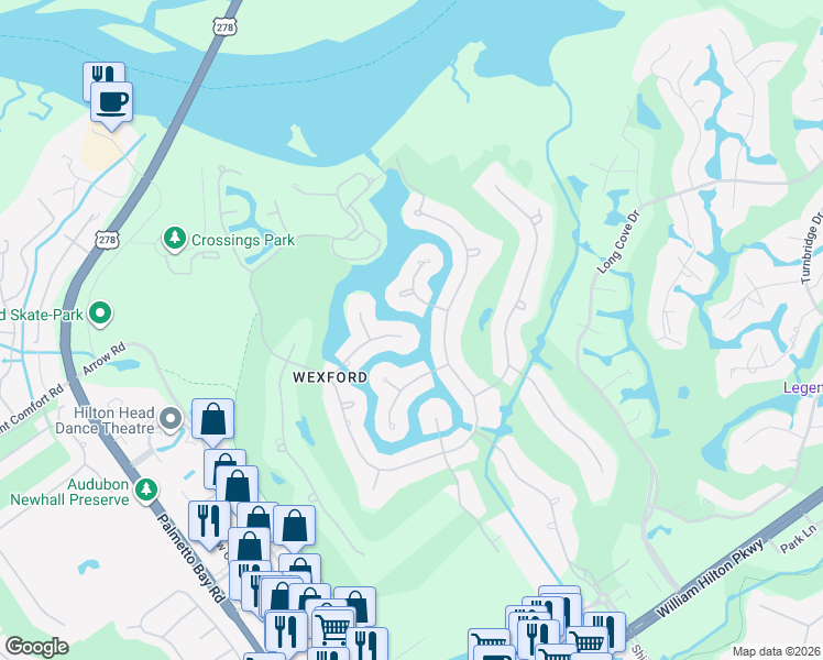 map of restaurants, bars, coffee shops, grocery stores, and more near 21 Castlebridge Ct in Hilton Head Island