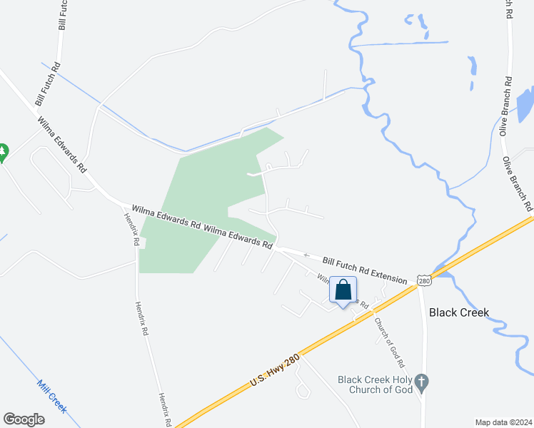 map of restaurants, bars, coffee shops, grocery stores, and more near 61 Canterwood Drive in Ellabell