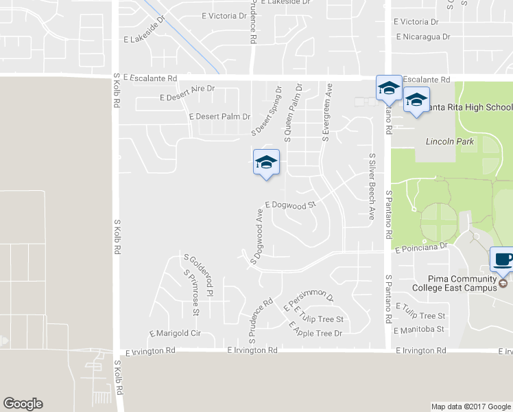 map of restaurants, bars, coffee shops, grocery stores, and more near 4400 S Dogwood Ave in Tucson