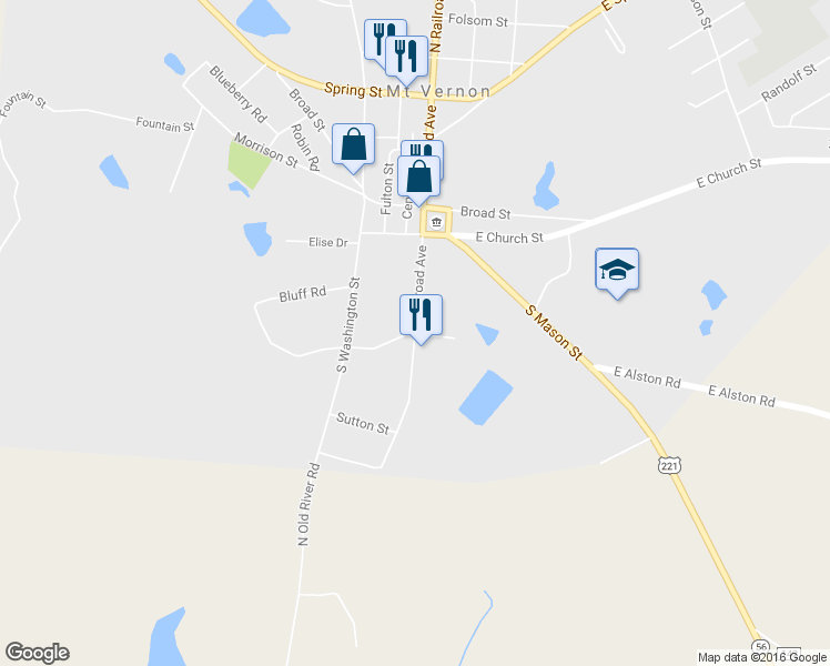 map of restaurants, bars, coffee shops, grocery stores, and more near S Railroad Ave in Mt Vernon