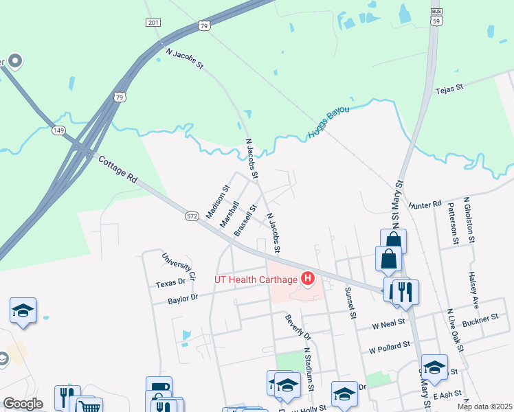 map of restaurants, bars, coffee shops, grocery stores, and more near 812 Brassell Street in Carthage