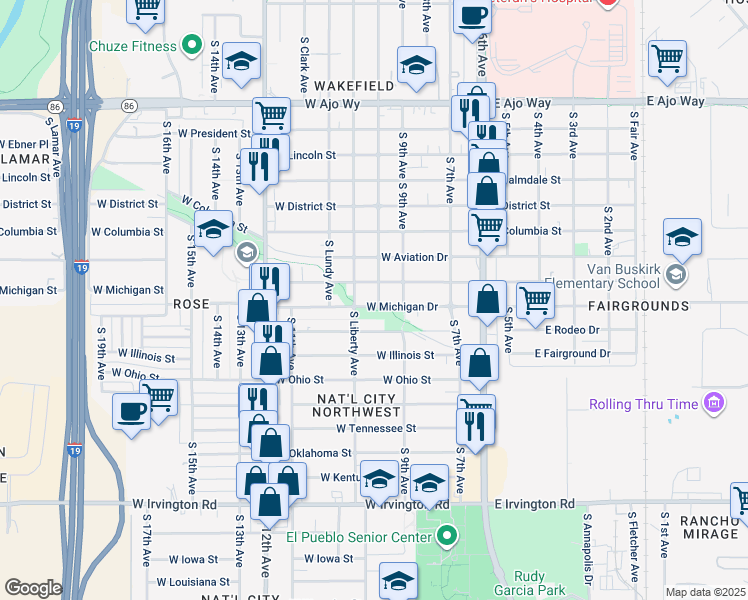 map of restaurants, bars, coffee shops, grocery stores, and more near 4468 South Belmar Avenue in Tucson