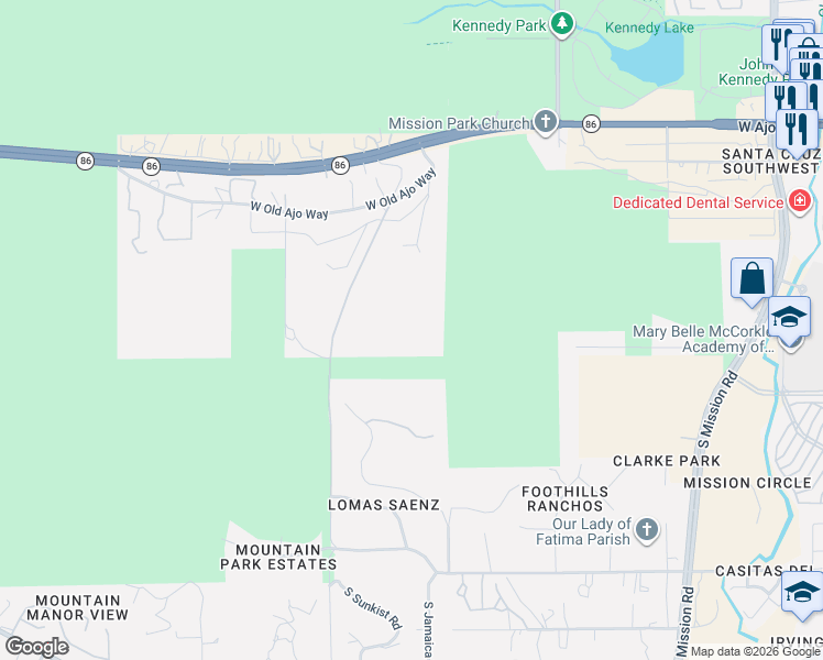 map of restaurants, bars, coffee shops, grocery stores, and more near 2399 West Old Ajo Way in Tucson