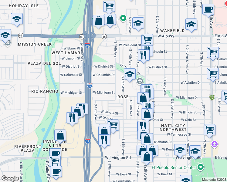 map of restaurants, bars, coffee shops, grocery stores, and more near 802 West Macarthur Street in Tucson