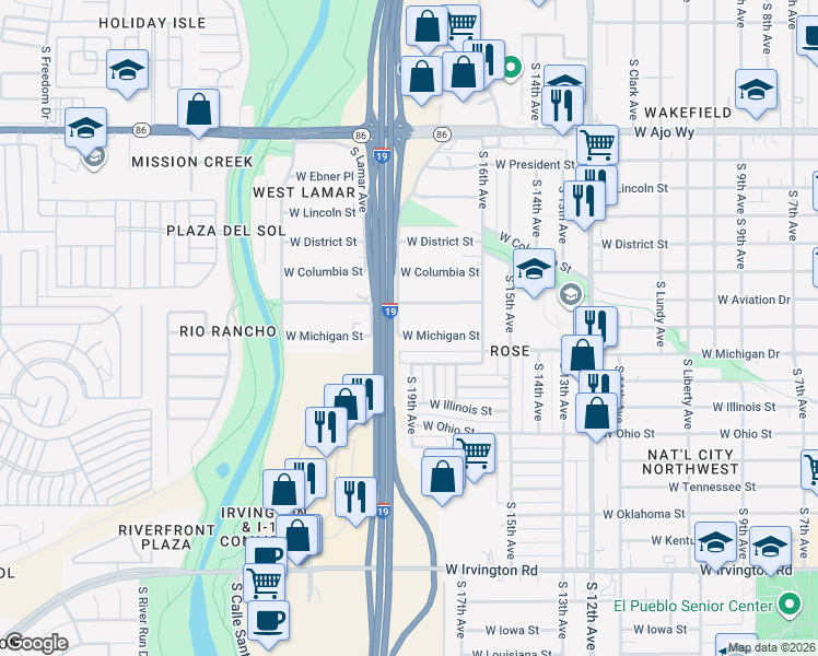 map of restaurants, bars, coffee shops, grocery stores, and more near 931 West Pennsylvania Drive in Tucson