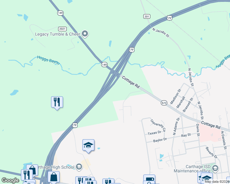 map of restaurants, bars, coffee shops, grocery stores, and more near 951 Texas 149 in Carthage