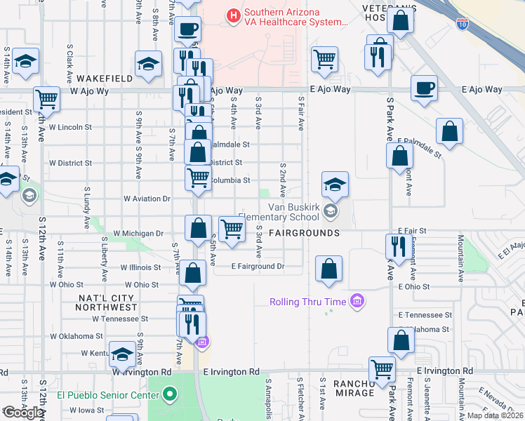 map of restaurants, bars, coffee shops, grocery stores, and more near 308 East Aviation Drive in Tucson