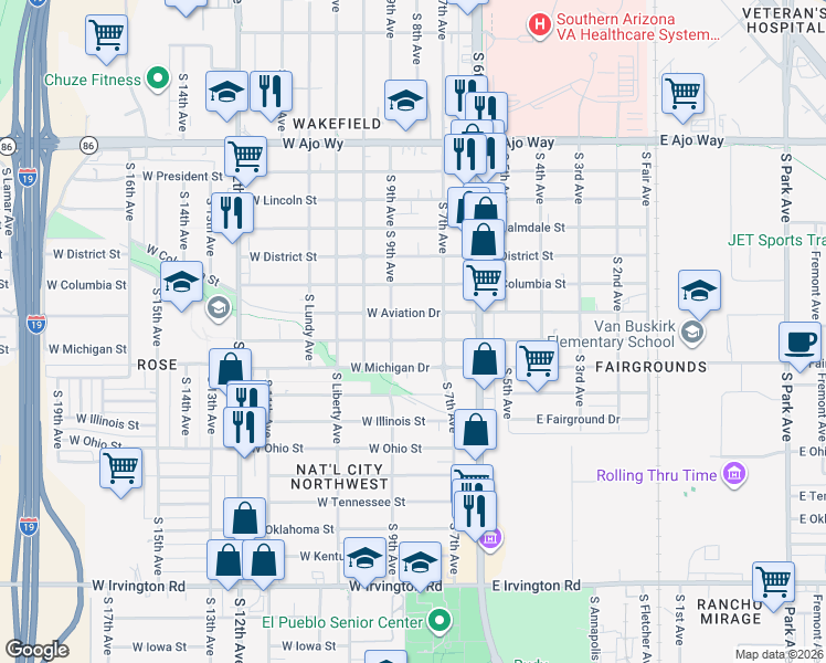 map of restaurants, bars, coffee shops, grocery stores, and more near 149 West Aviation Drive in Tucson