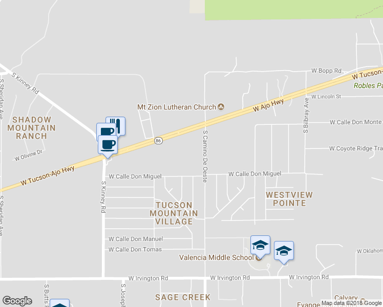 map of restaurants, bars, coffee shops, grocery stores, and more near 4625 West Ajo Highway in Tucson