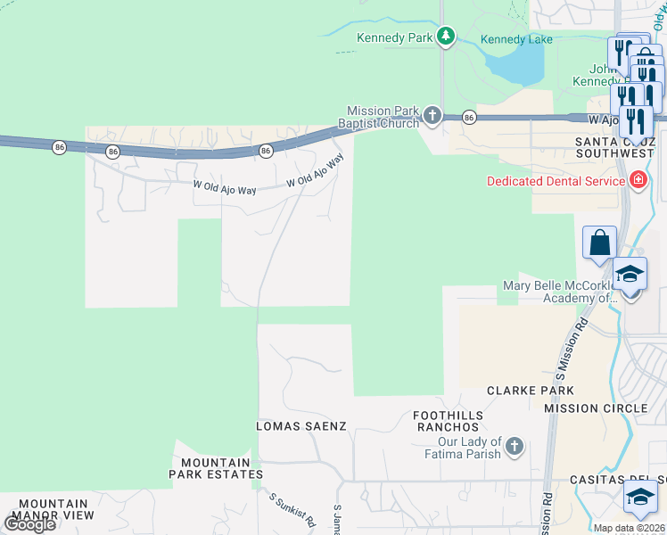 map of restaurants, bars, coffee shops, grocery stores, and more near 2323 West Old Ajo Way in Tucson