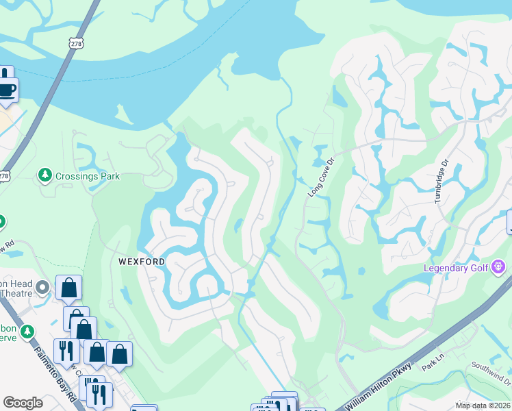 map of restaurants, bars, coffee shops, grocery stores, and more near 33 Yorkshire Drive in Hilton Head Island