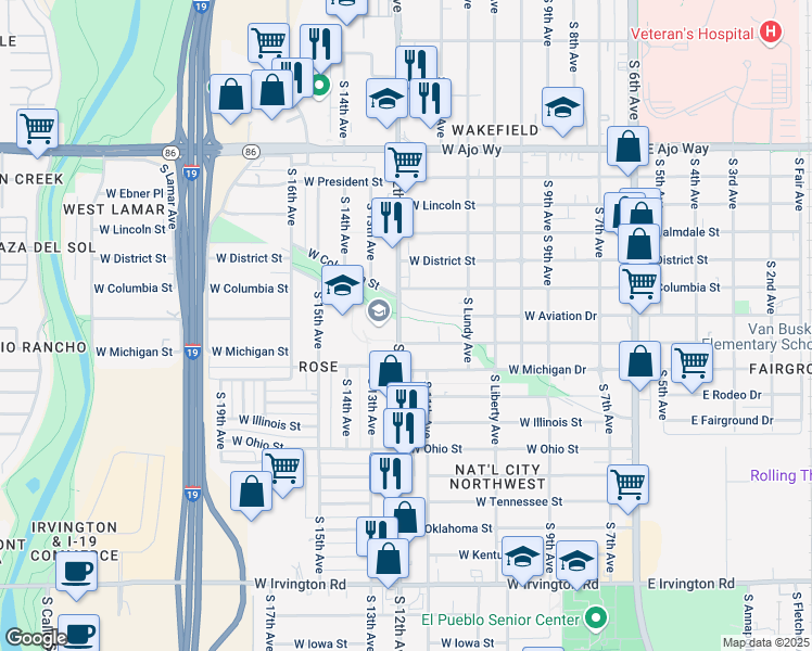 map of restaurants, bars, coffee shops, grocery stores, and more near 4407 South 12th Avenue in Tucson